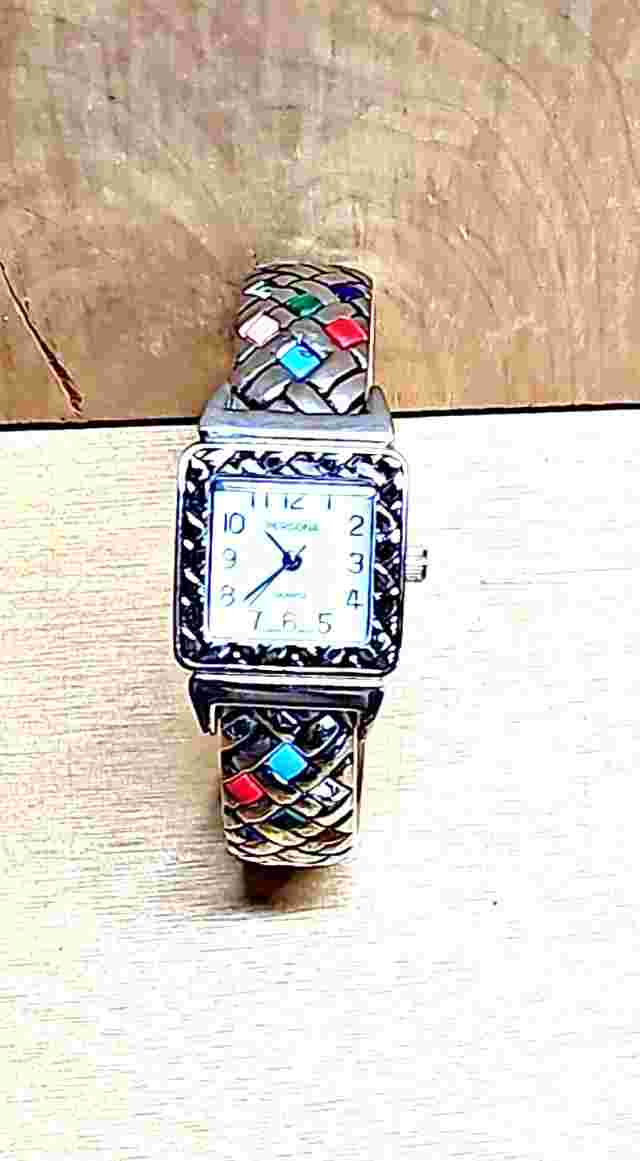 Persona Japan WR Stainless Colored Accents Cuff Retro Watch New Battery Tested