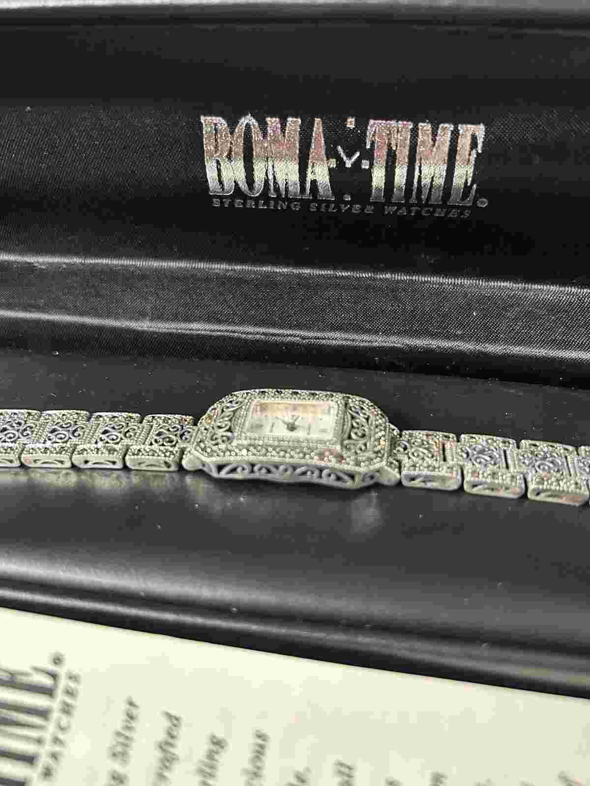 BOMA RARE Women's 925 STERLING SILVER Bracelet Watch With Marcasites Stones 7”