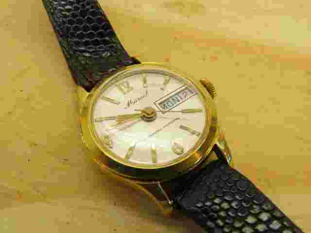 Vintage Marcel Calendar Wristwatch Swiss Genuine Lizard Strap