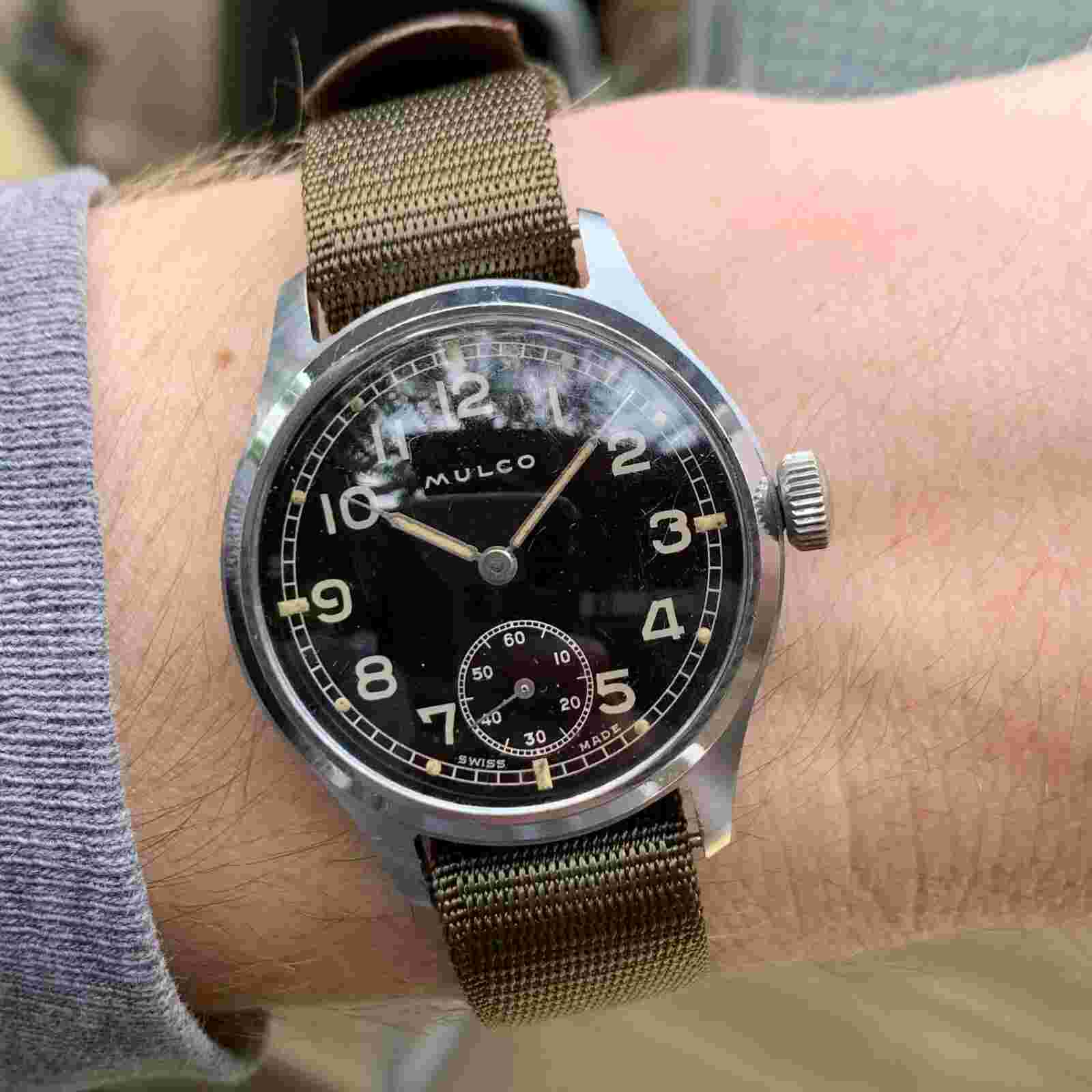 Vintage Mulco Military Black Dial Mechanical Stainless Steel Wristwatch RARE