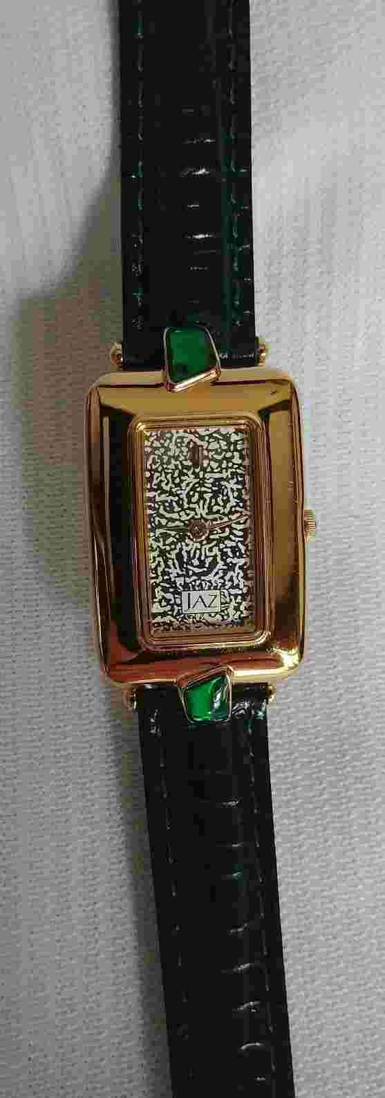 Vintage JAZ Gold Tone Quartz Womens Wrist Watch w/Green Band Japan Movement NEW
