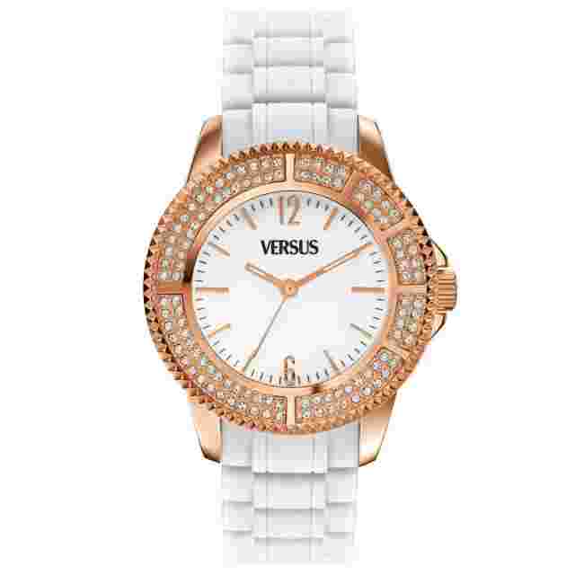 Versus Tokyo SGM07 0013 Rose Gold Tone Case White Strap Crystal Women's Watch