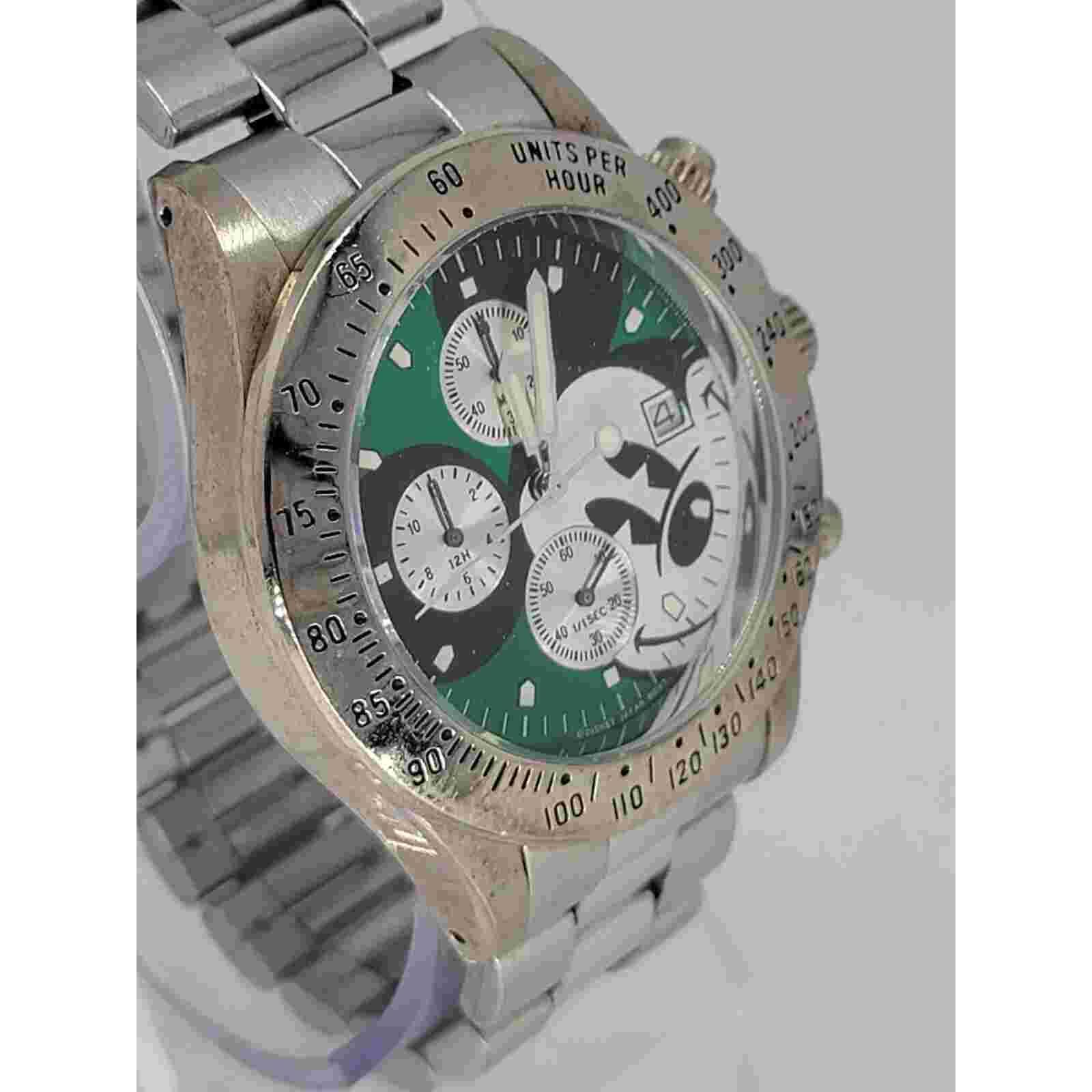 Rare Vintage Mens Disney Mickey Mouse Green Dial Chronograph 40mm Watch