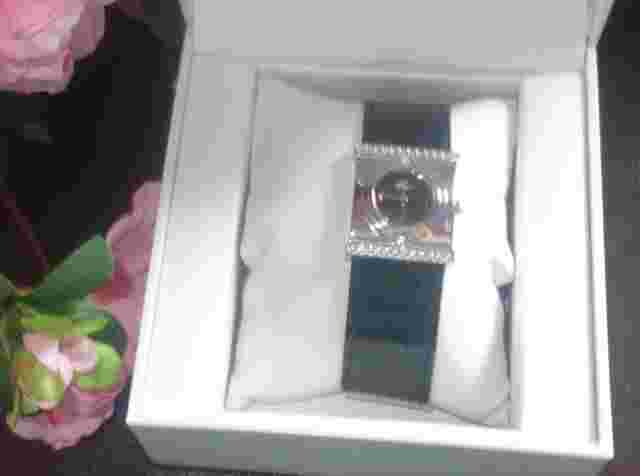 Yonger and Bresson Rectangle Black Leather Crystal Watch DCC 1464/01 new