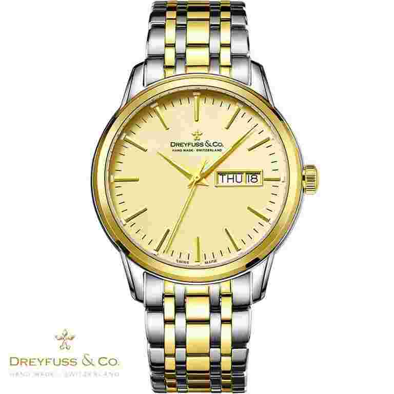 Dreyfuss & Co DGB00126/03 1890 gold silver Stainless Steel Men's Watch NEW