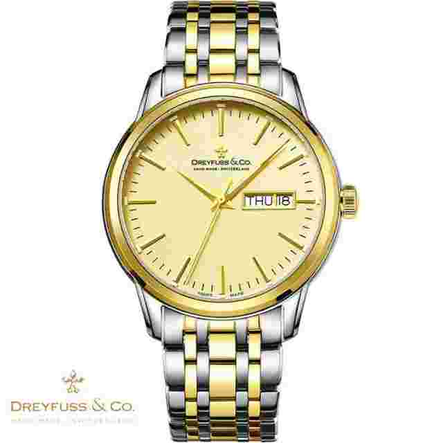 Dreyfuss & Co DGB00126/03 1890 gold silver Stainless Steel Men's Watch NEW
