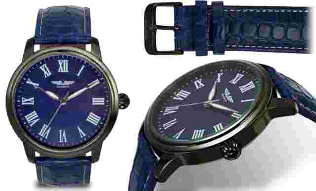 NEW Deporte 14033 Men Prescott Collection Blue Leather Roman Numeral Sleek Watch