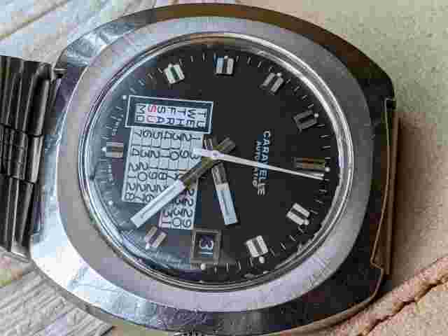 Vintage 1974 Bulova Caravelle Day-Date Watch w/Mint Dial,Signed Crown,AS 2086