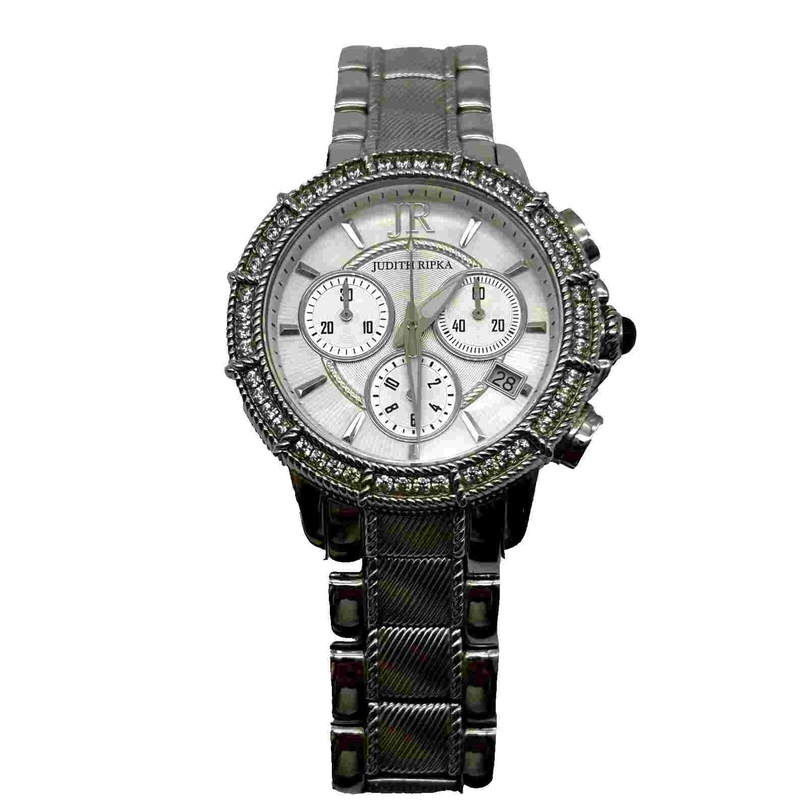 Judith Ripka Stainless Steel Chronograph Watch Mother of Pearl Dial New Battery