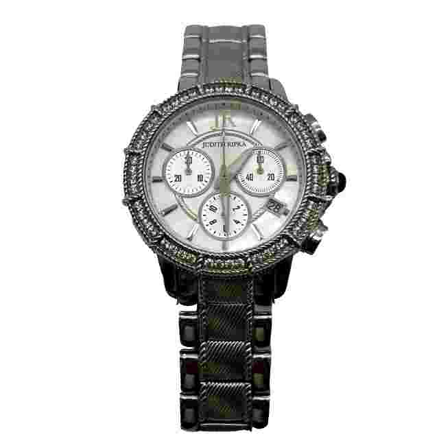 Judith Ripka Stainless Steel Chronograph Watch Mother of Pearl Dial New Battery