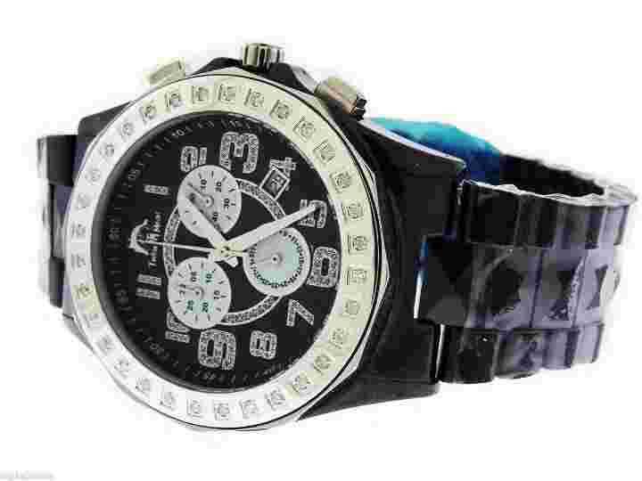 Men's Techno Master Black Ceramic Watches 1.00ct Diamonds Watch