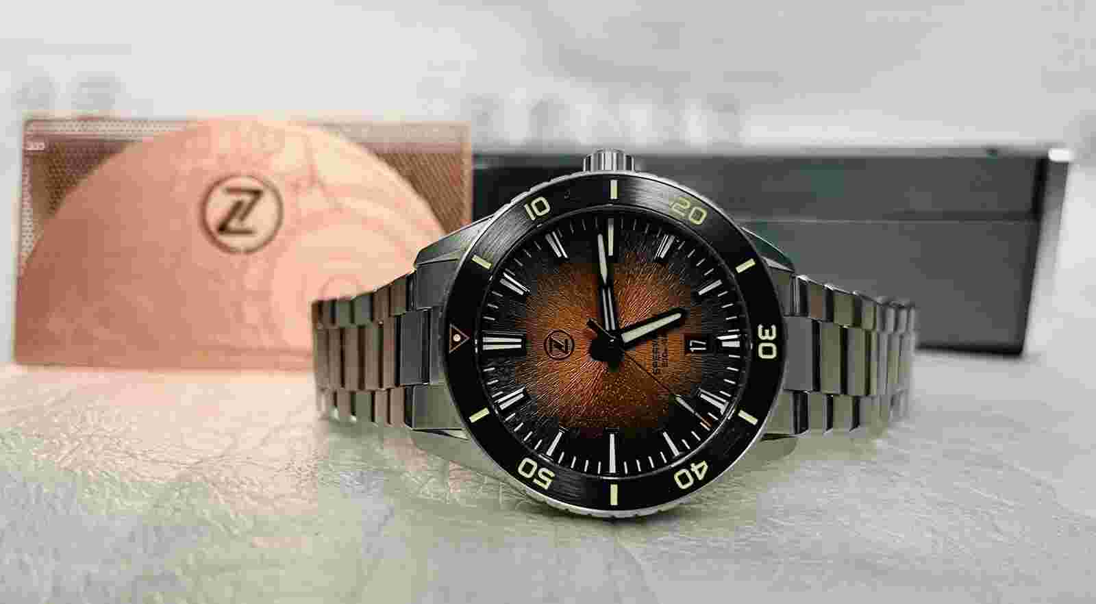 STORE DISPLAY  Zelos SPEARFISH 40MM DIVER BURNT ORANGE 200m Watch - WARRANTY