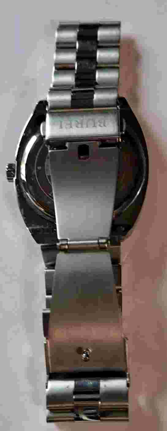 BUREI  Silver Tone Watch Stainless Steel Quartz Blue Face & Date Window