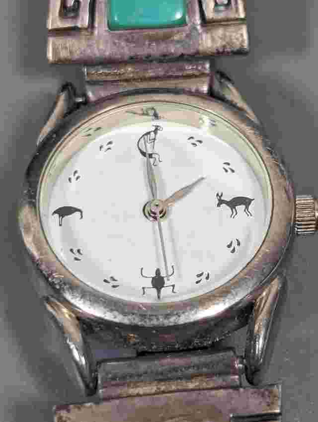 Navajo TD Tom David Turquoise Stone Sterling Silver Ladies Stretch Band Watch 6"