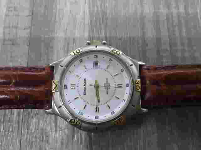 18K Gold Plated Hugo Maxx Watch Brown Genuine Leather BandNEED BATTERY