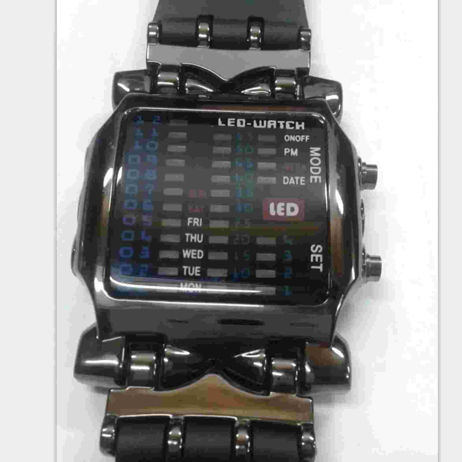 Unique Dial Retro Watch LED Face Black Square Electronic Binary