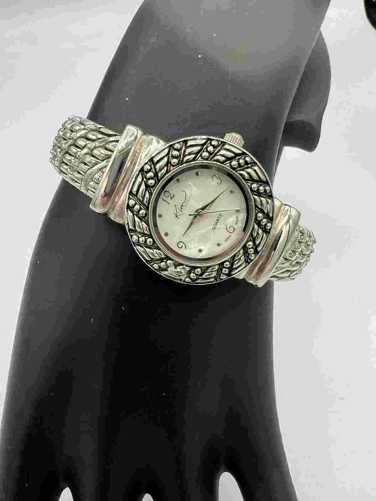 Kim Rogers Trendy Round Silver Tone MoP Dial Cuff Bracelet Watch