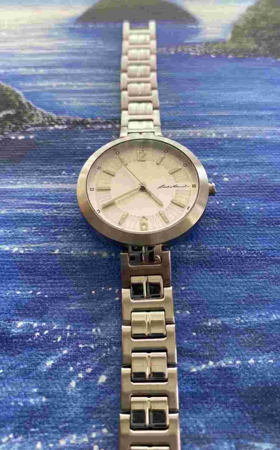 Eddie Bauer Hybrid All Stainless Steel Timepiece Script Signed On Dial #3346