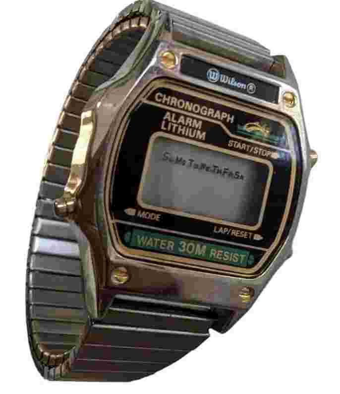 Vtg Wilson Digital Watch Silver Tone Stretch Alarm Chronograph WR 30M Men