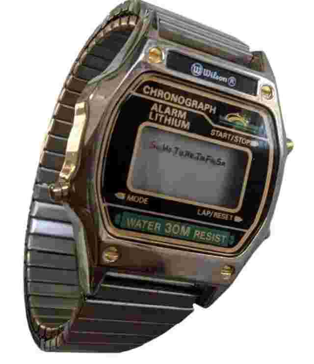 Vtg Wilson Digital Watch Silver Tone Stretch Alarm Chronograph WR 30M Men