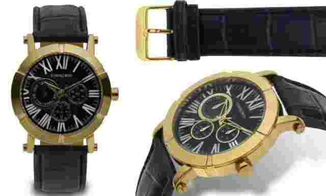 NEW Alexander Dubois 14024 Women's Loire Multi Function Watch Blue/Gold Day-Date