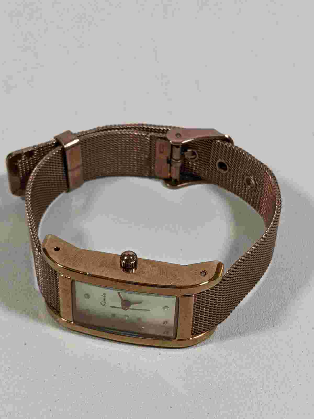 Kimio White Dial Rectangle Brown Case Mesh Style Metal Band Watch 8.5 Inch