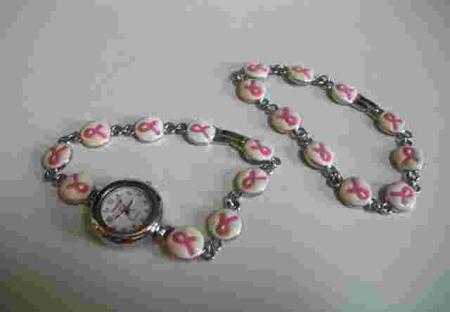 Women's Pink Ribbon Breast Cancer Awareness Watch & Bracelet Set
