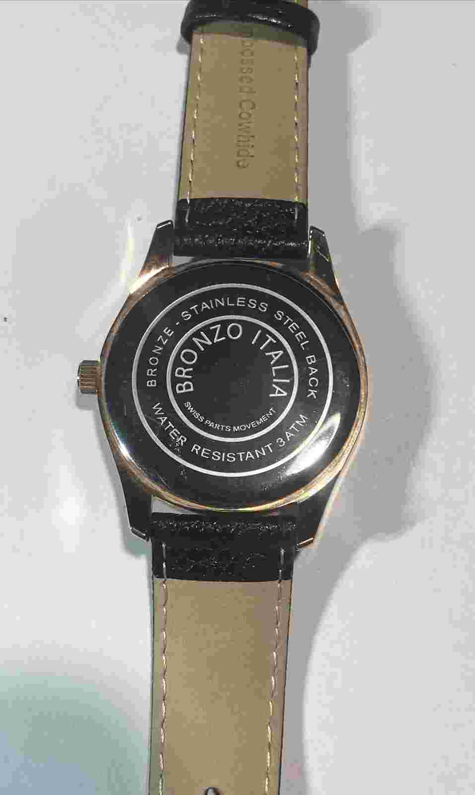 Bronzo Italia Watch Rose-tone Black Genuine Leather Strap QVC NEW TESTED ITALY
