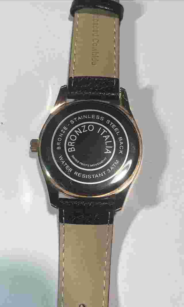 Bronzo Italia Watch Rose-tone Black Genuine Leather Strap QVC NEW TESTED ITALY