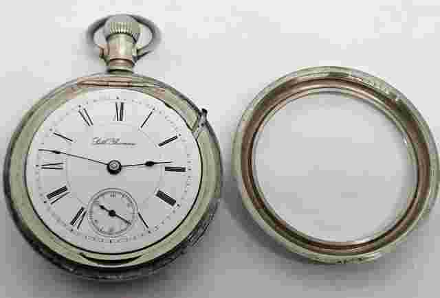 Antique Working 1893 SETH THOMAS Gents Victorian Nickel Silver Pocket Watch 18s