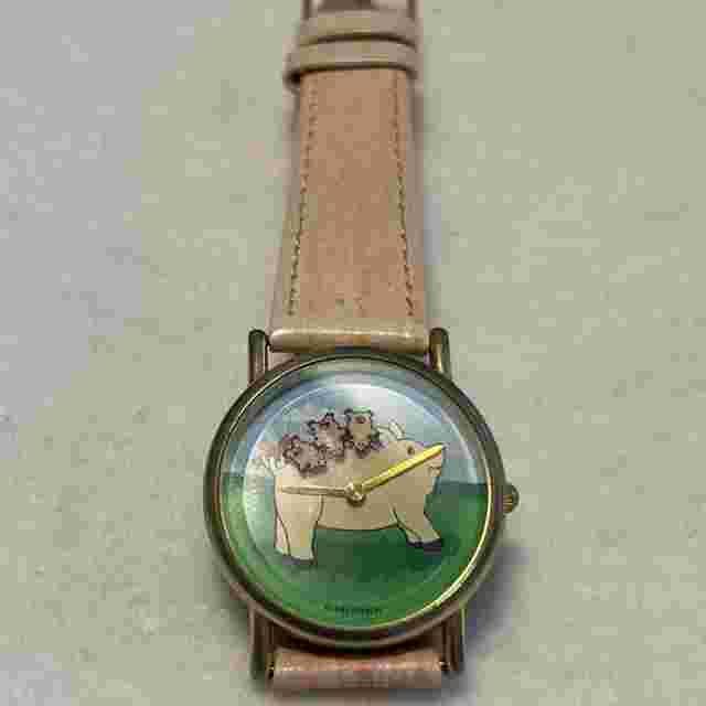 Vintage Valdawn Quartz Watch Women Gold Tone Moving Pigs Leather Untested
