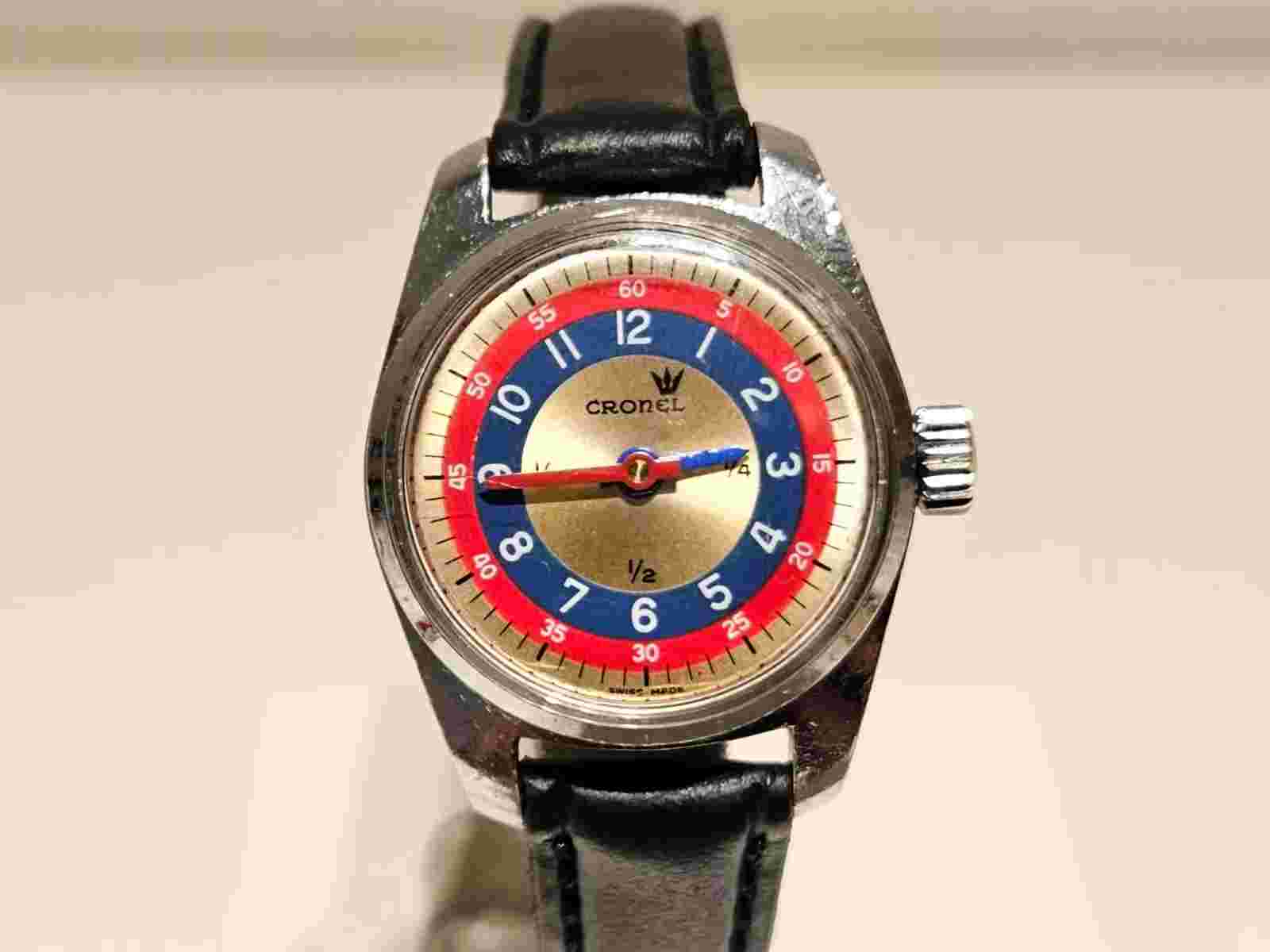 VINTAGE SMALL 24mm SPORT MULTI COLOR DIAL SWISS LADIES MECHANICAL WATCH"CRONEL"