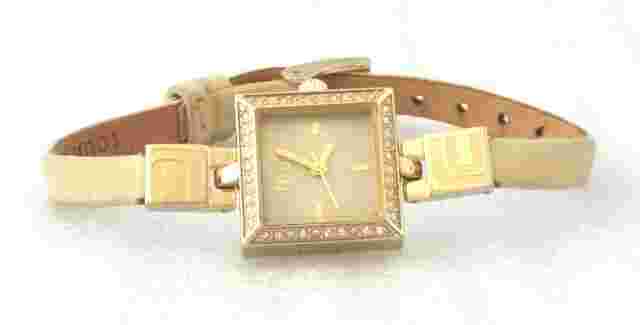 Fcuk Time F2V323 Gold Tone Case Crystal Bezel Genuine Leather Band Women's Watch