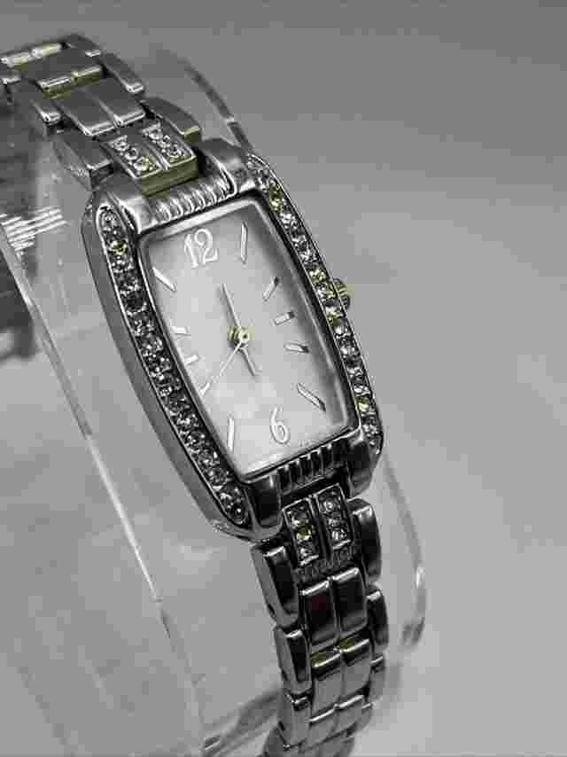 Allude Women's Watch Silver 7" Bracelet Band Rhinestone Bezel- New Battery