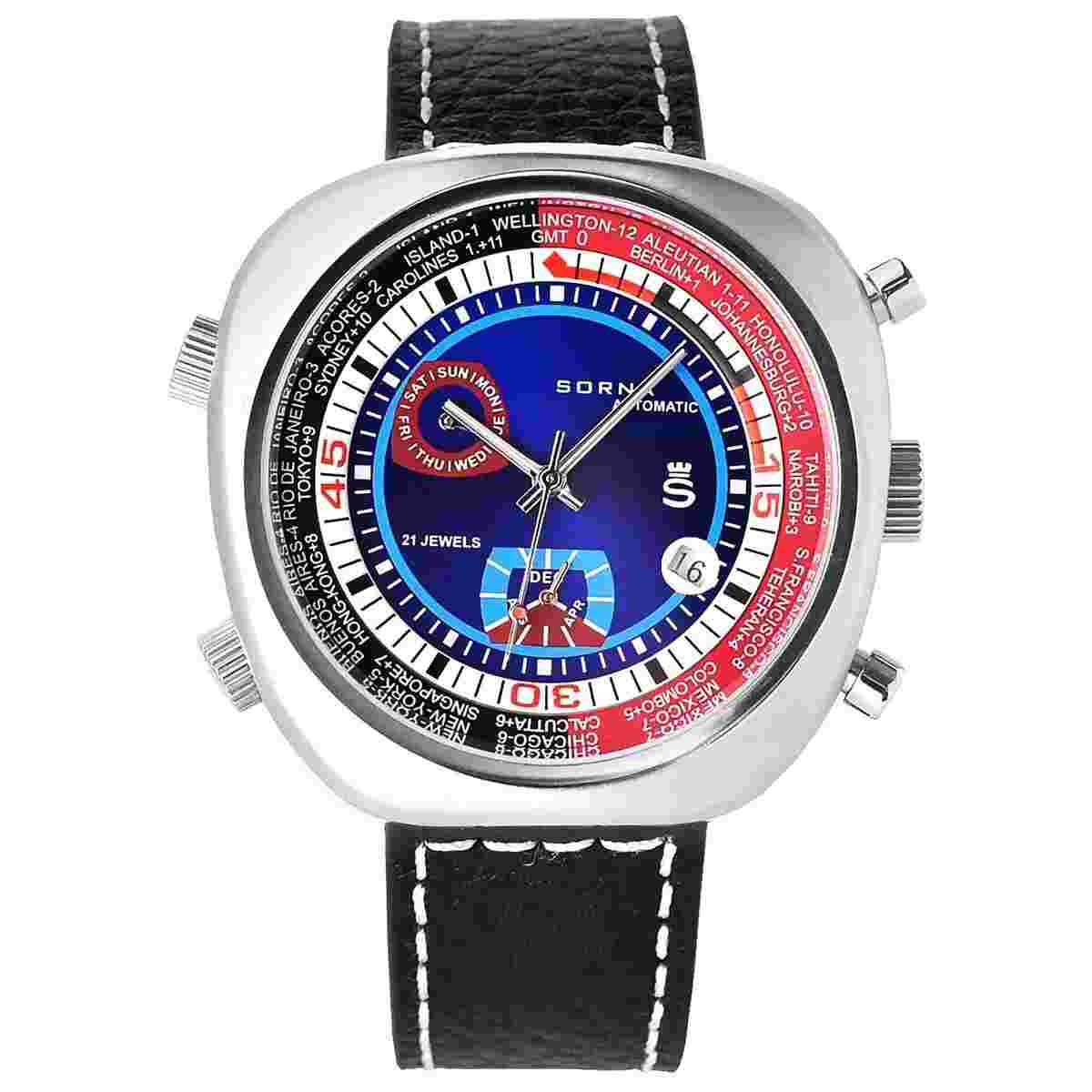 SORNA T23766-BLUE Automatic watch Manual winding function Reproduction model