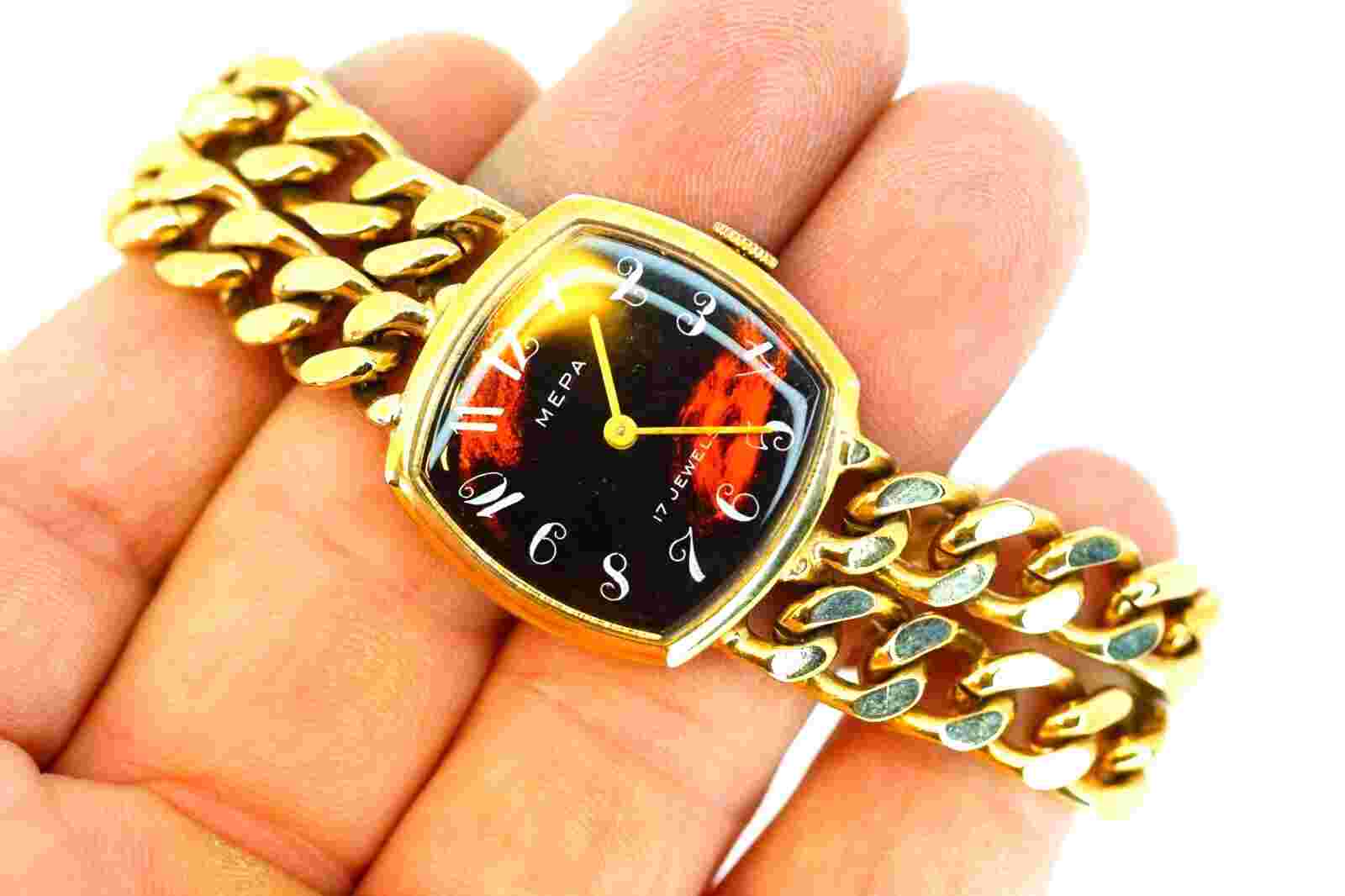 MEPA Swiss Mechanical Watch Women's Cuban Link Bracelet 17 Jewels Wristwatch