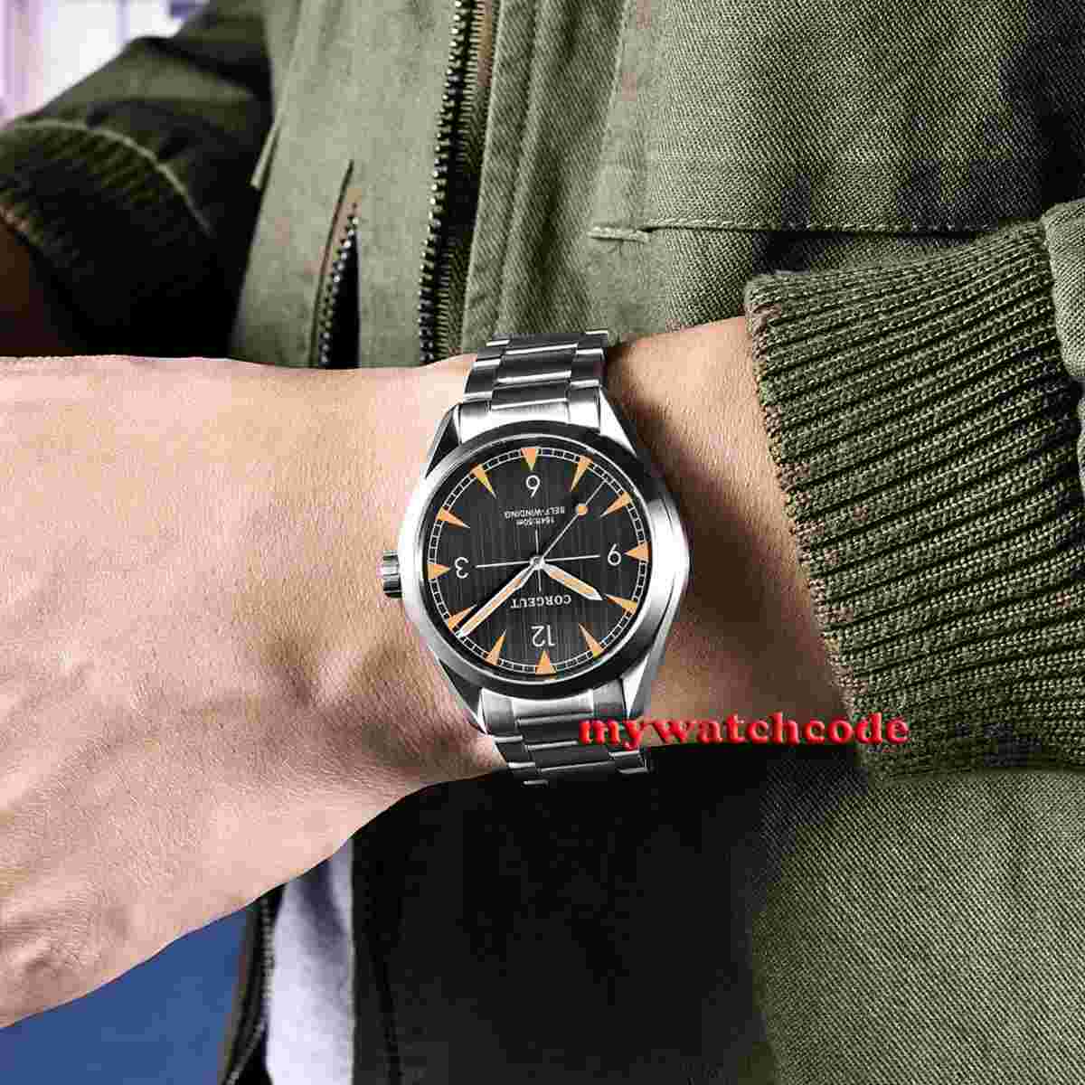 41mm corgeut black dial sapphire glass steel case miyota Automatic mens Watch