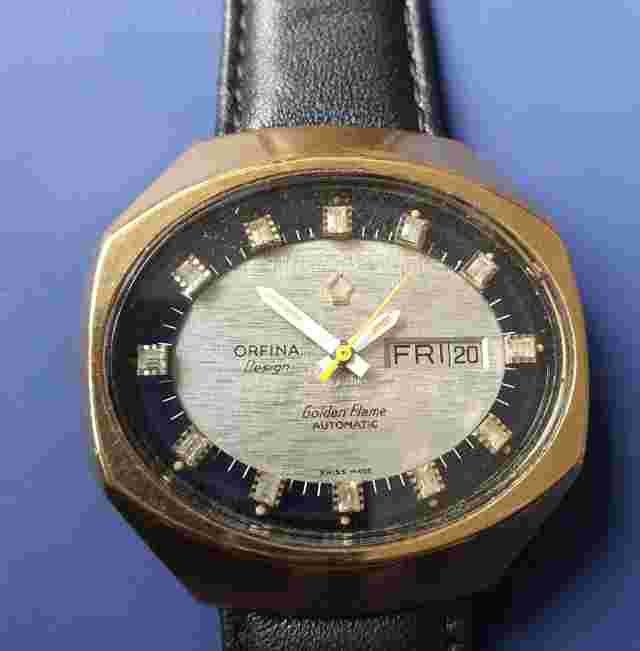 Vintage Orfina Design Golden Flame Swiss Watch Automatic Wristwatch