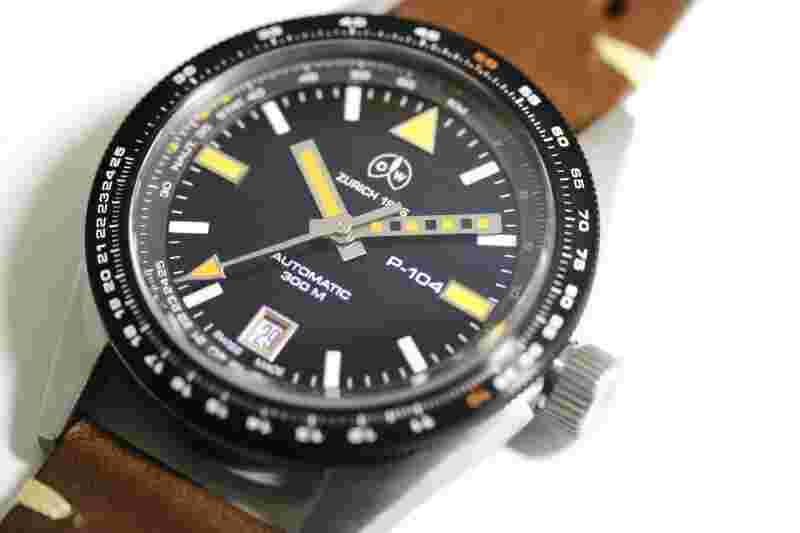 Ollech & Wajs Skin Divers 300M P-104 Leather Strap 39MM Men's Watch ""NEW""