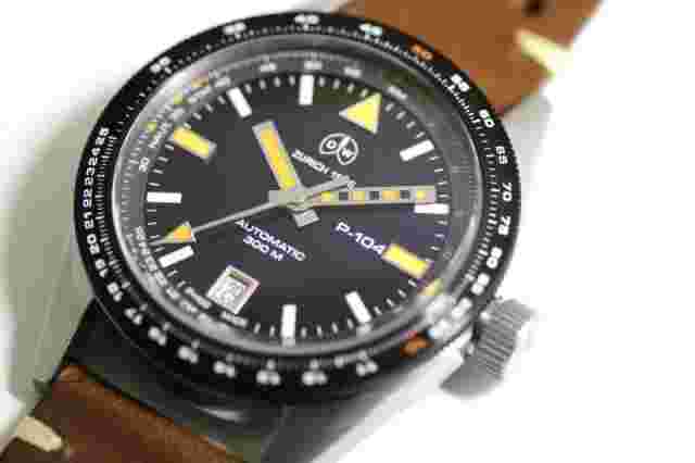 Ollech & Wajs Skin Divers 300M P-104 Leather Strap 39MM Men's Watch ""NEW""