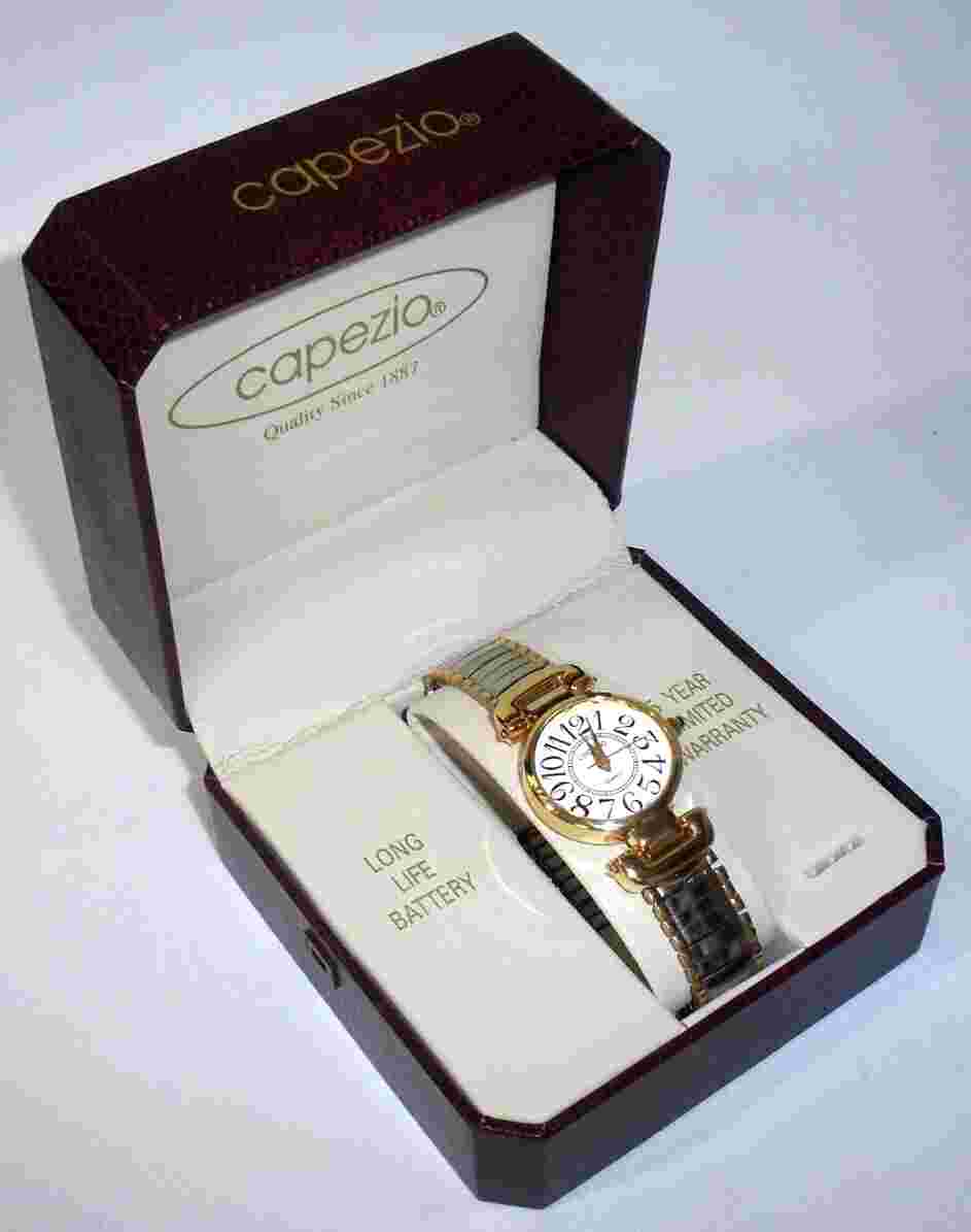 Capezio Ladies Two-Tone "Easy To Read" Quartz Watch Stretch Band New!