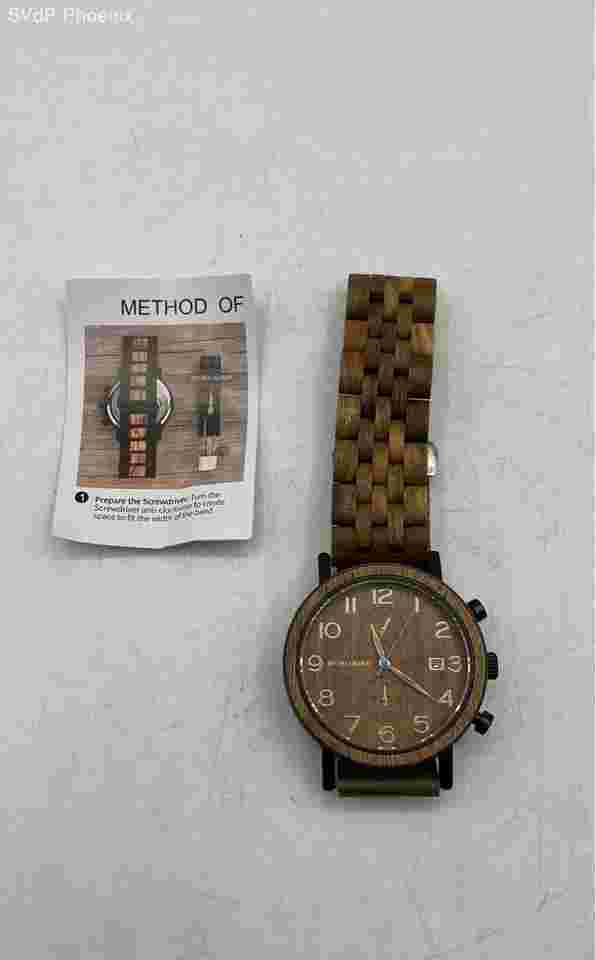 Bobo Bird Mens Brown Socrates Wooden Quartz Analog Wristwatch With Case