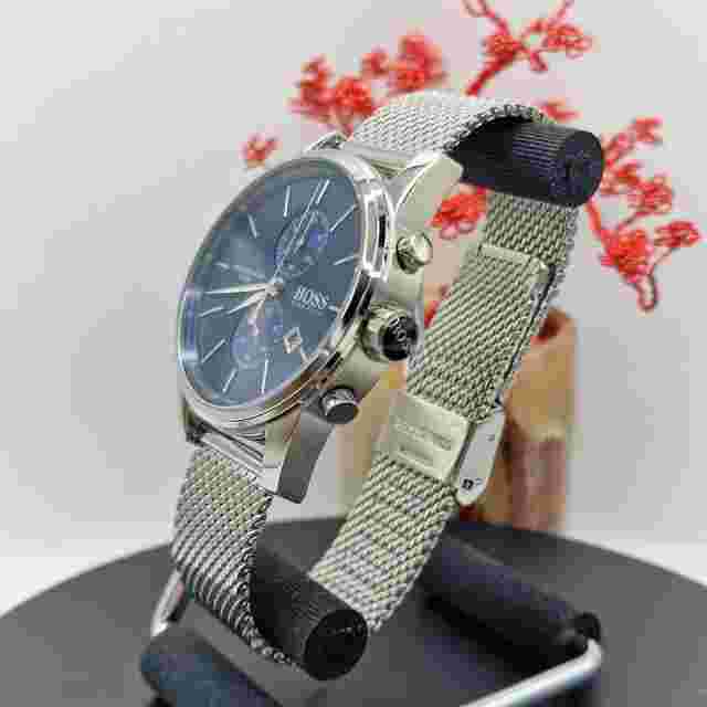 BOSS MENS 1513441 WATCH SILVER MESH BAND WITH BLUE DIAL AND SILVER CASE