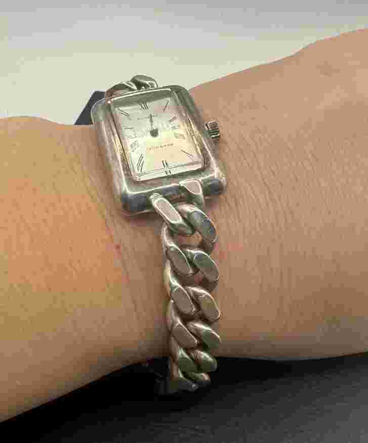 Vintage Dugena Jeunesse 925 Sterling Silver Mechanical Wrist Watch Cuban Link #4