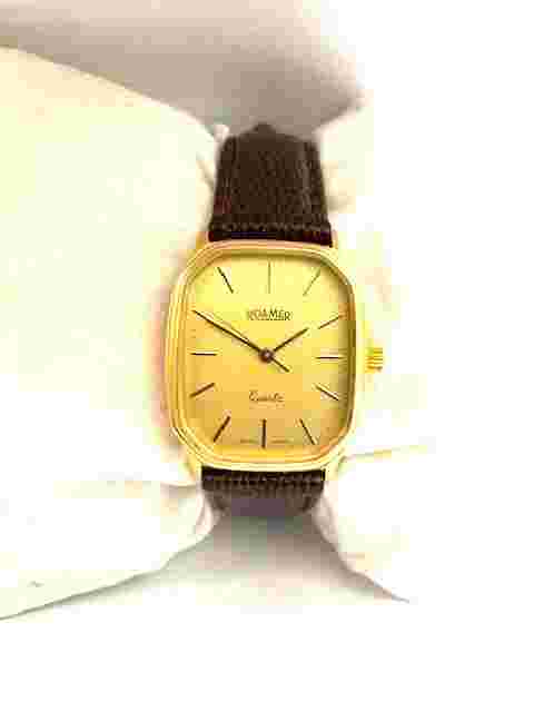 Roamer Swiss Made Unisex Vintage Gold Plated Leather Strap Watch 9850 1980"s