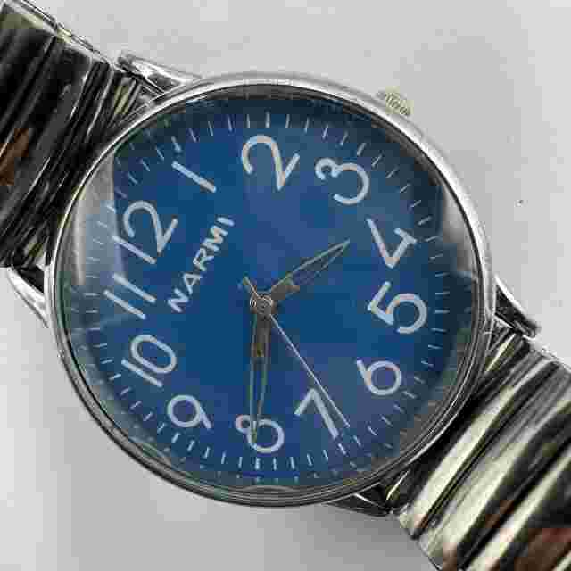 Narmi Watch Women Ladies Silver Tone Blue Dial 37MM Round New Battery