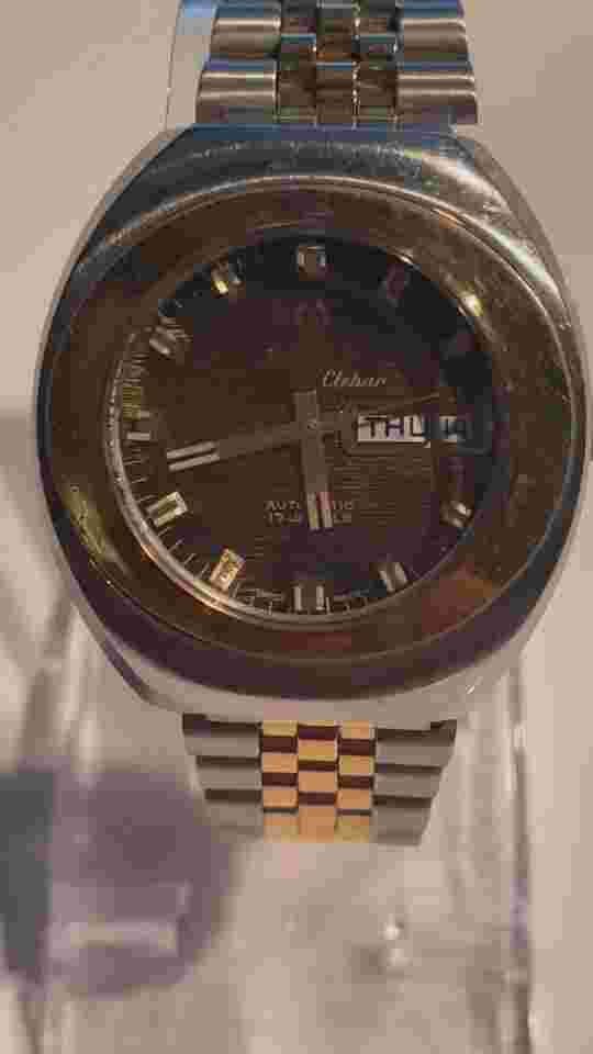 RARE!! Vintage Jumbo 1970s Titus Clebar Auto Day/Date Men's Watch Gold Dial 38mm