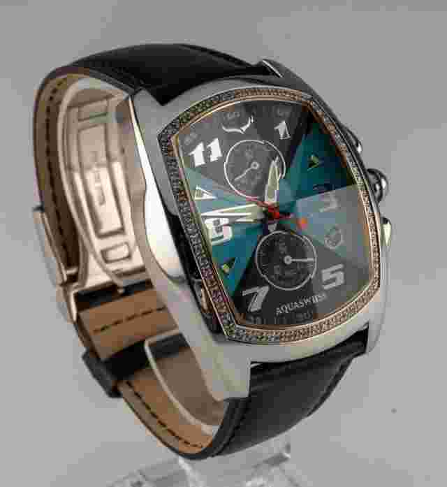 Aquaswiss Men's Diamond Quartz Chronograph Watch Faceted Crystal