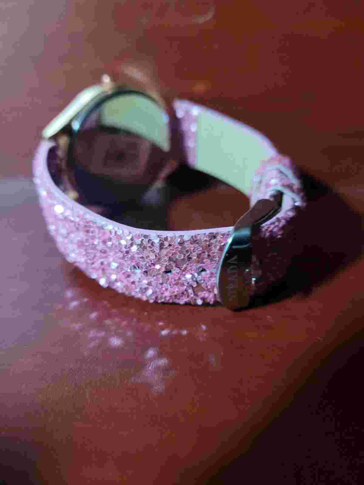 Strada Watch Women Pink Face & Glitter Pink Band New - Needs Battery