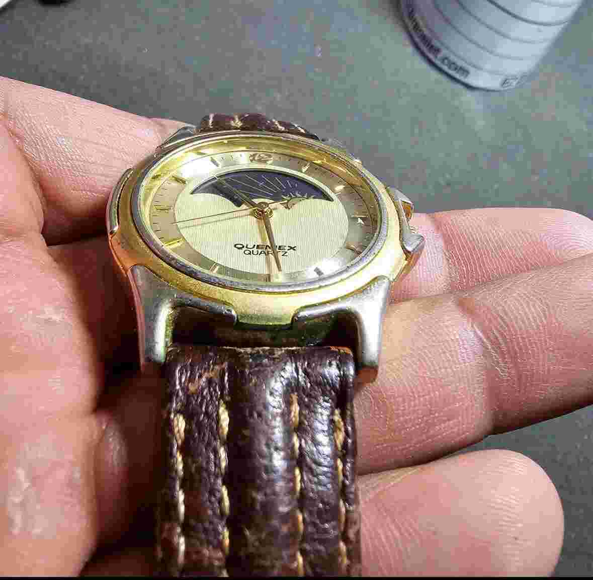 Vintage Quemex Moon / Sun Face Dial Quartz Watch Not Working For Parts Or Repair